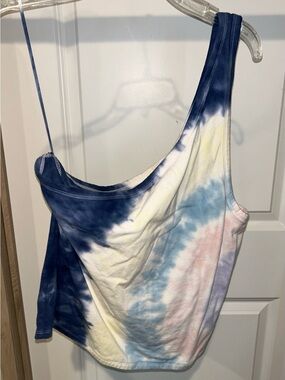 American Eagle Outfitters One-Shoulder Tie-Dye Tank - Blue, Pink & Yellow